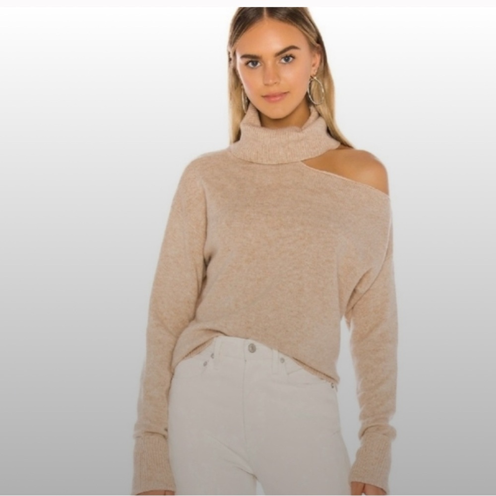 Paige Raundi wool blend cold shoulder turtleneck sweater in camel